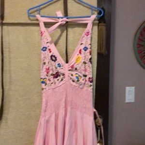 Pink backless dress made in Mexico.